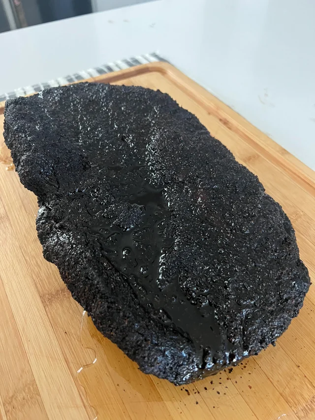 Dark bark on a smoked brisket